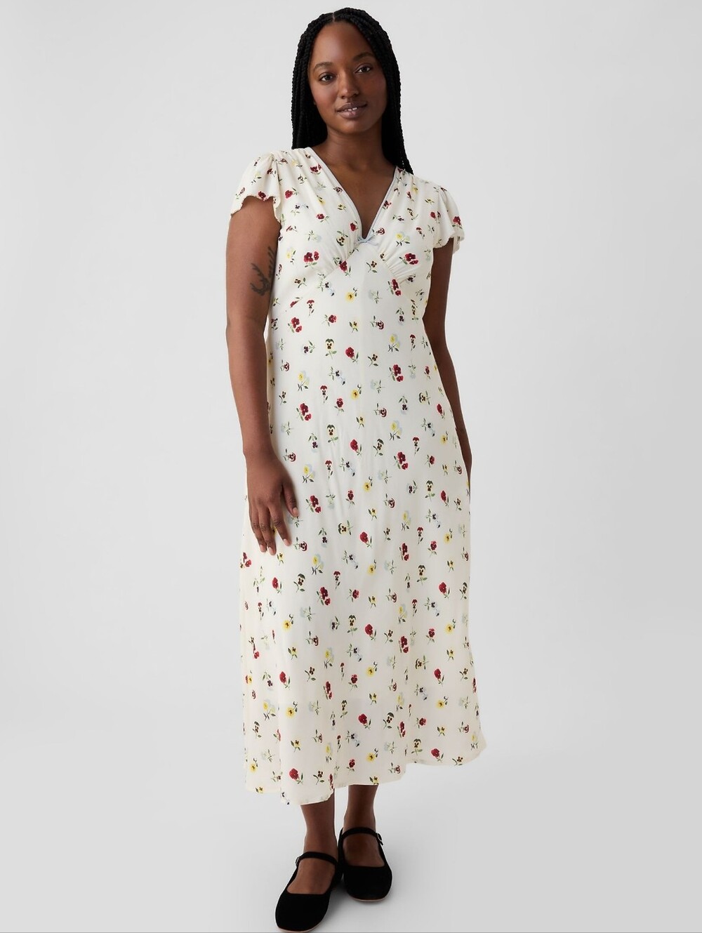 Gap X DOEN Floral Midi Dress in Ivory Beige 90s Feminine Cottagecore size 12
